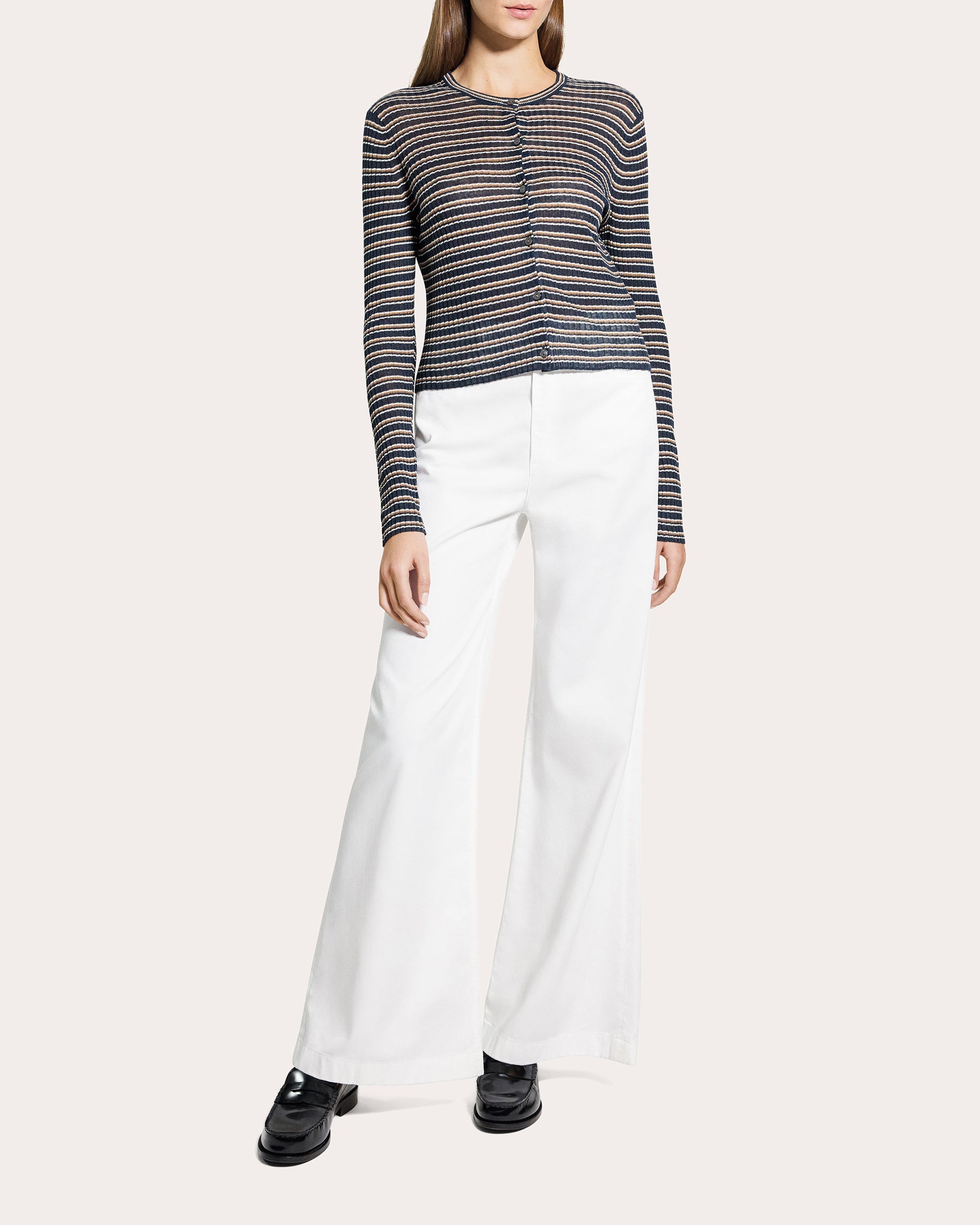 Stripe Linen Knit Cropped Cardigan
