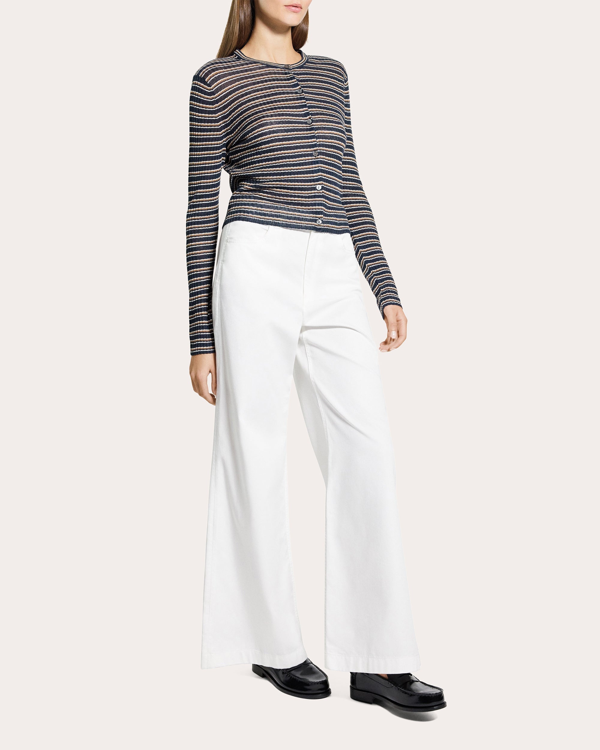 Stripe Linen Knit Cropped Cardigan
