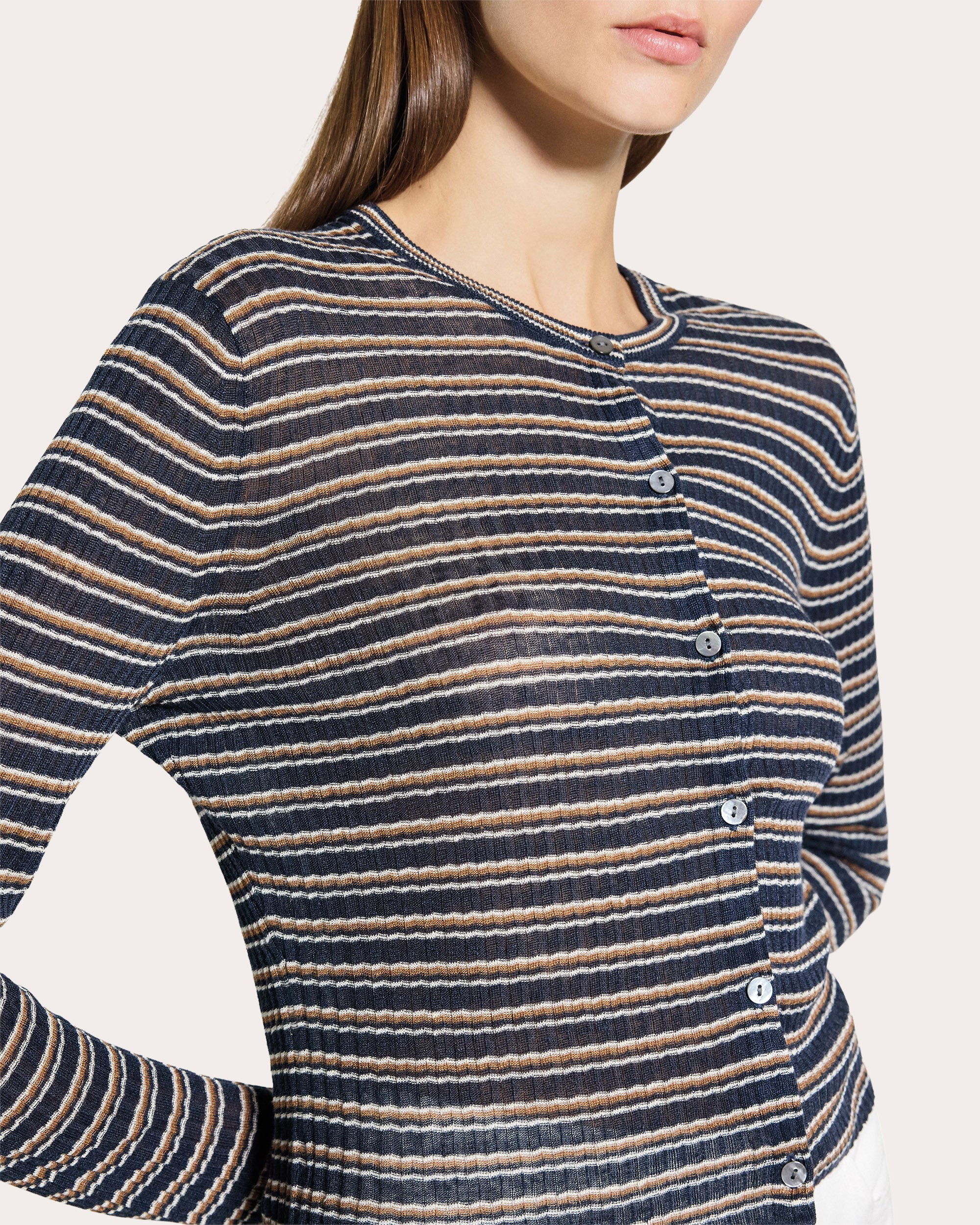Stripe Linen Knit Cropped Cardigan