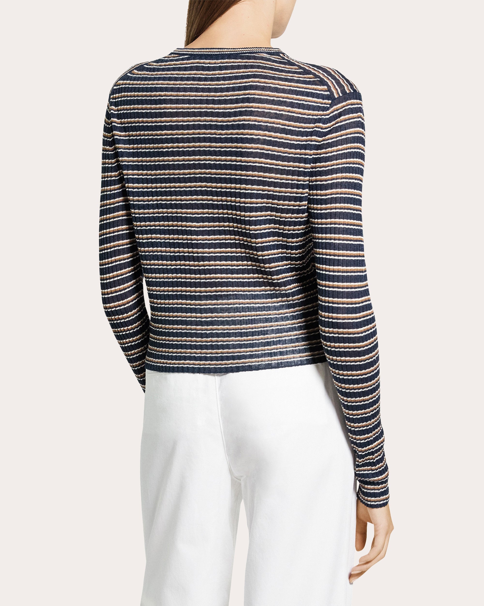 Stripe Linen Knit Cropped Cardigan