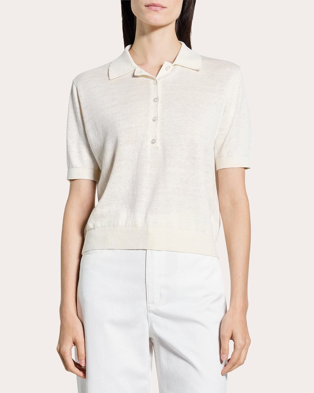 Sheer Linen Knit Cropped Polo