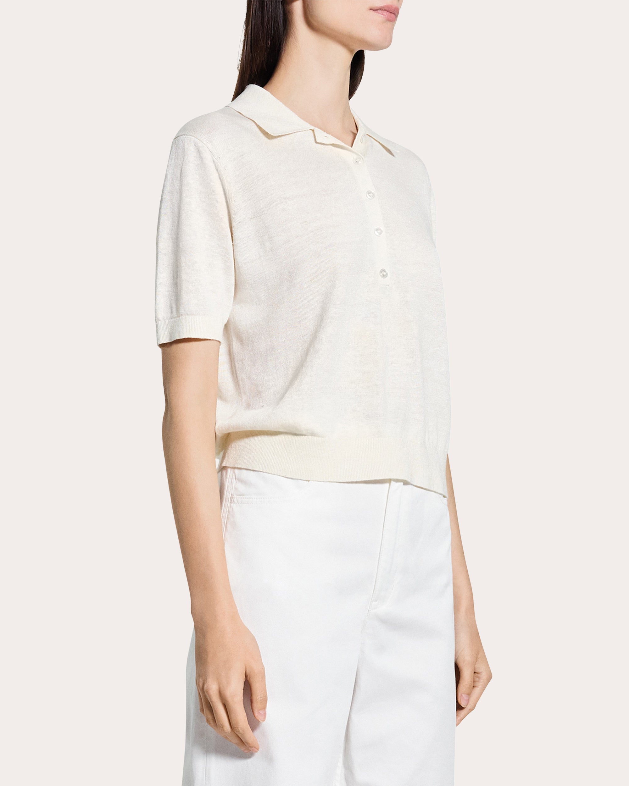Sheer Linen Knit Cropped Polo