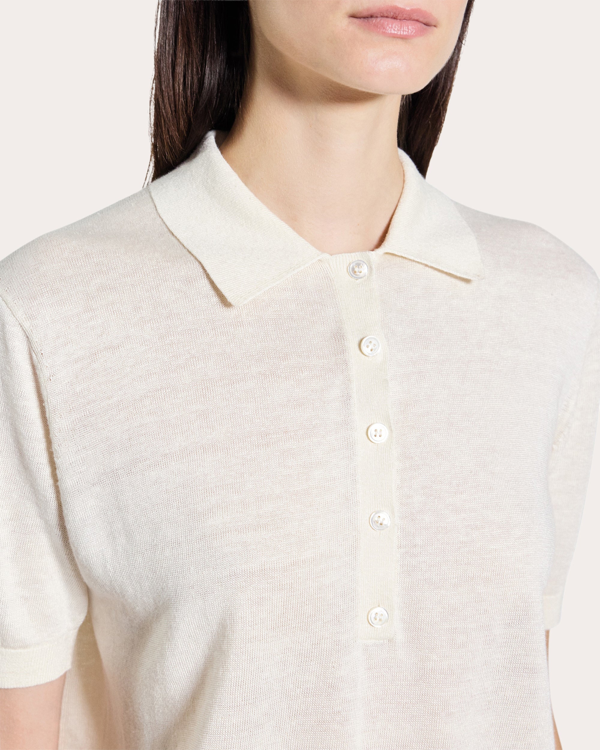 Sheer Linen Knit Cropped Polo