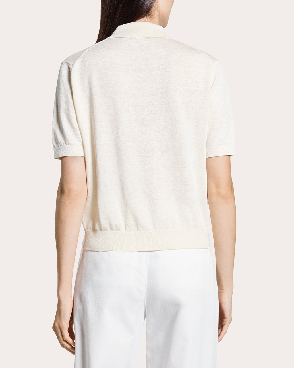 Sheer Linen Knit Cropped Polo