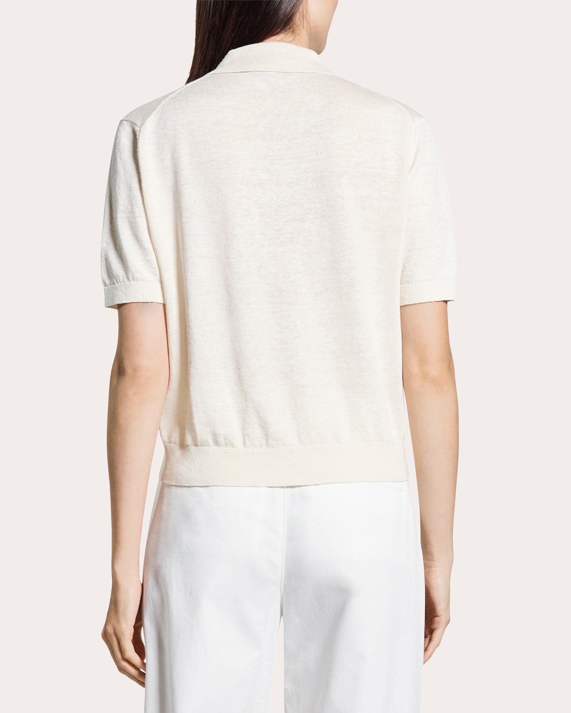 Sheer Linen Knit Cropped Polo