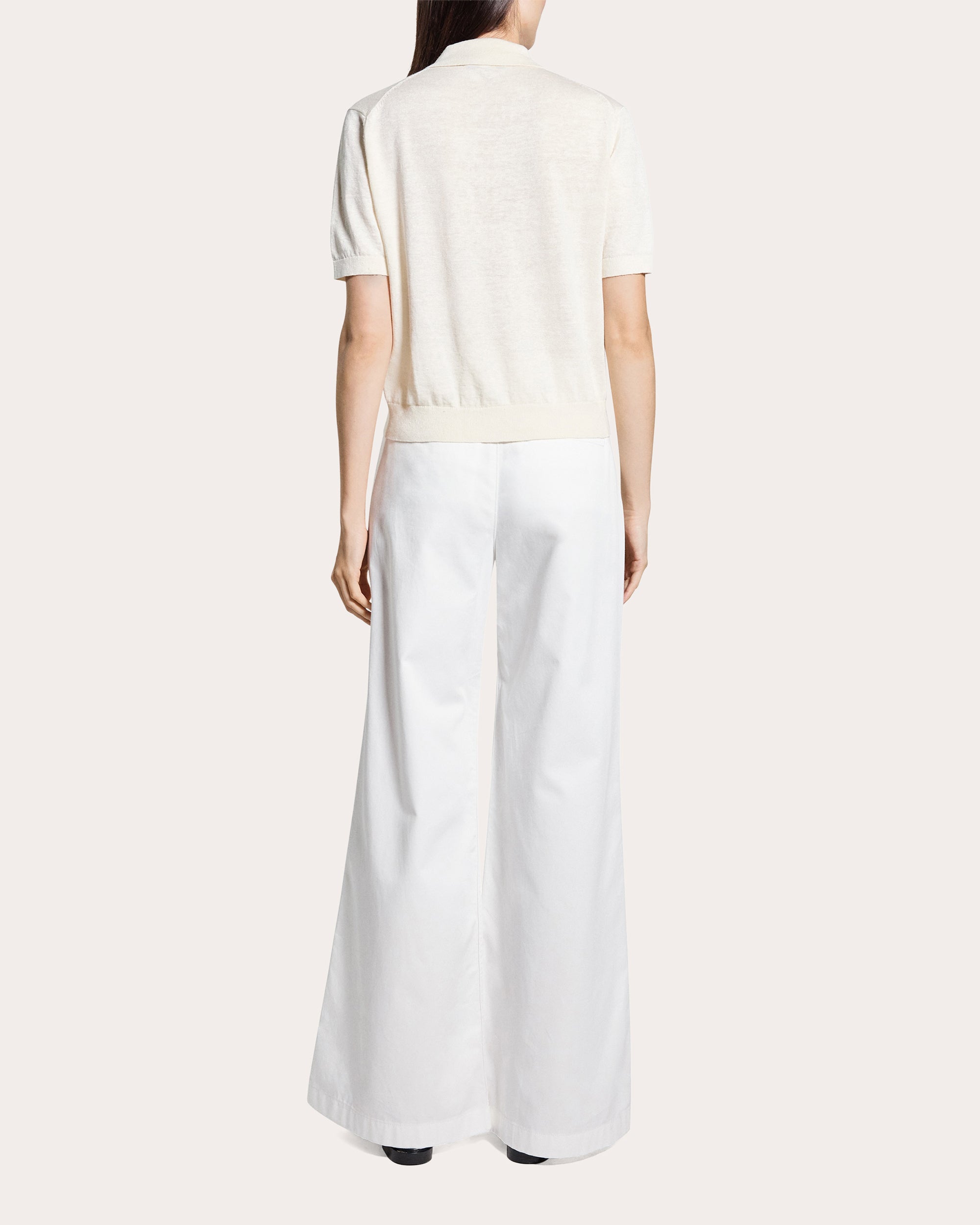 Sheer Linen Knit Cropped Polo