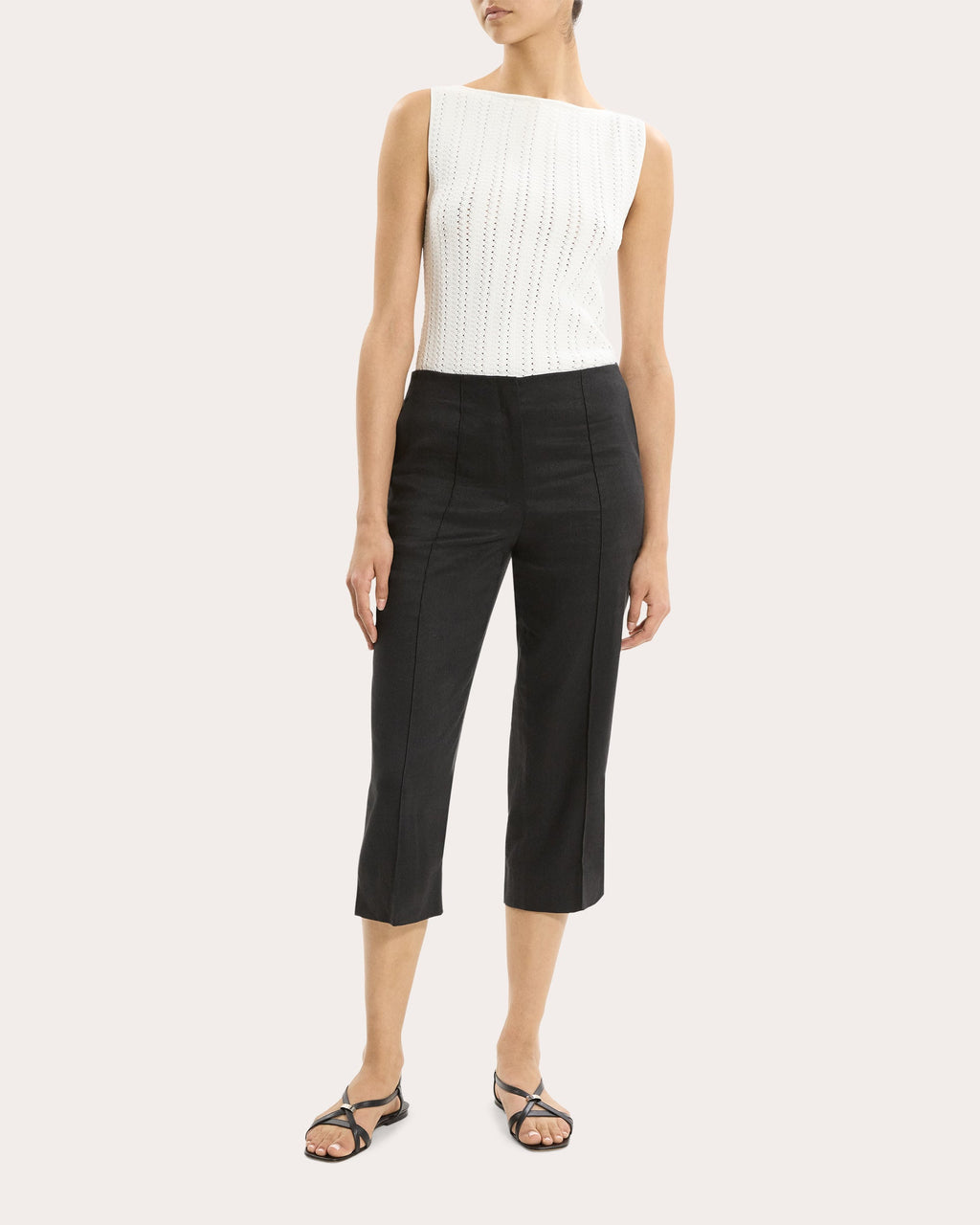 Linen Twill Slit Capri Pants