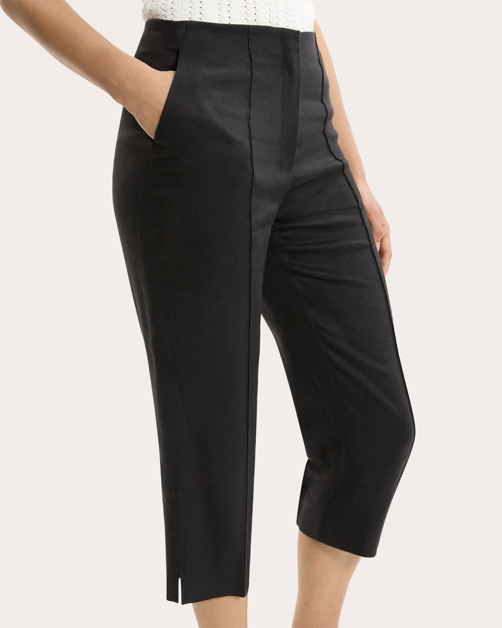 Linen Twill Slit Capri Pants