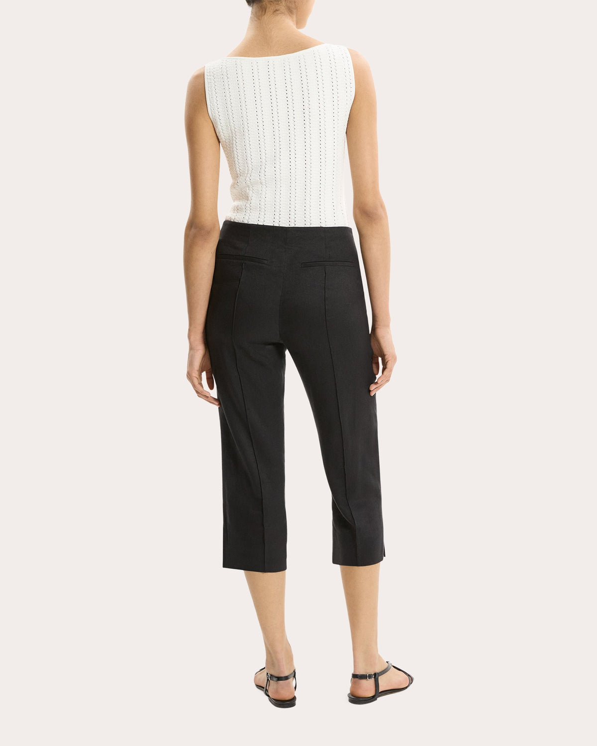 Linen Twill Slit Capri Pants