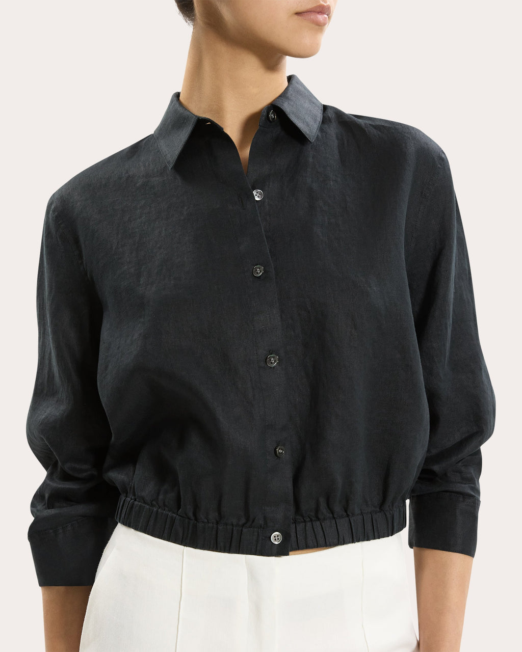 Linen Scrunched Crop Button-Up