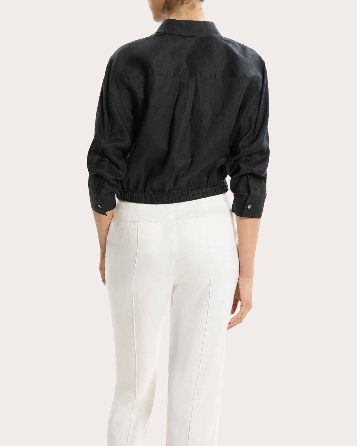 Linen Scrunched Crop Button-Up