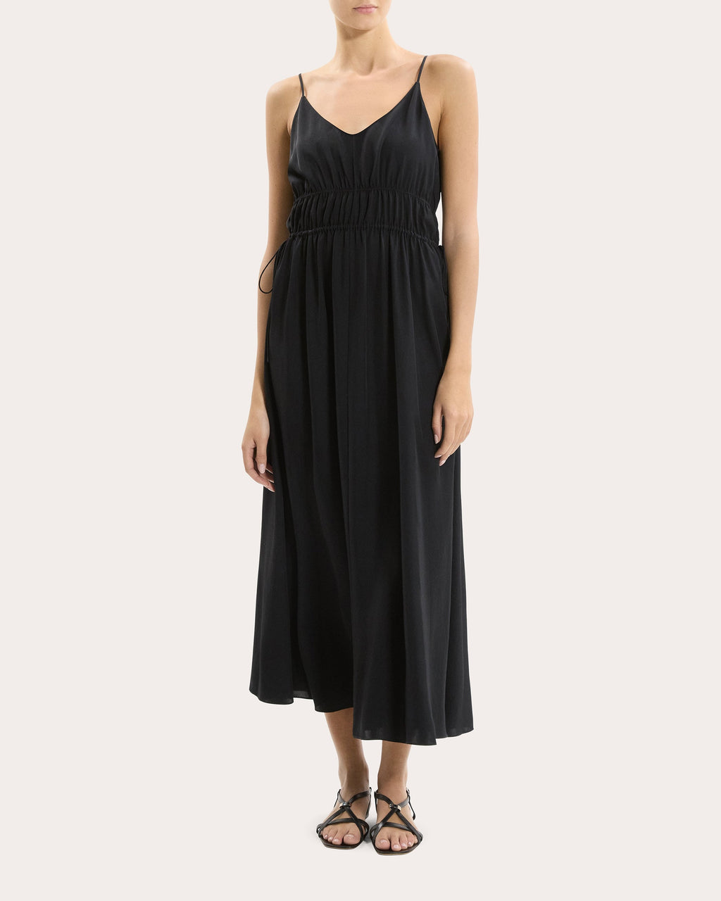 Washed Twill Gathered Midi Dress
