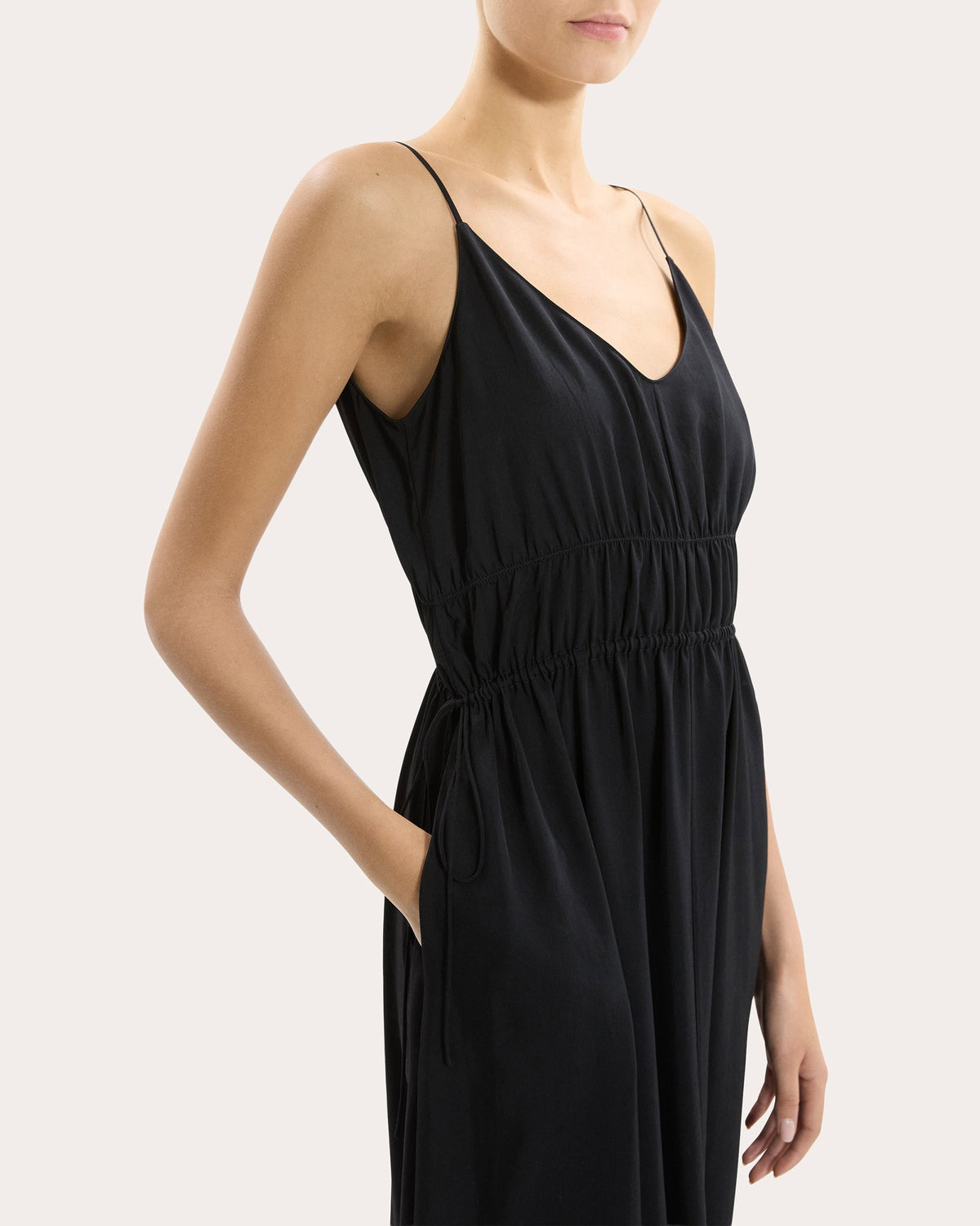 Washed Twill Gathered Midi Dress