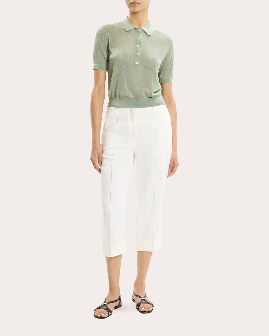 Linen Twill Slit Capri Pants