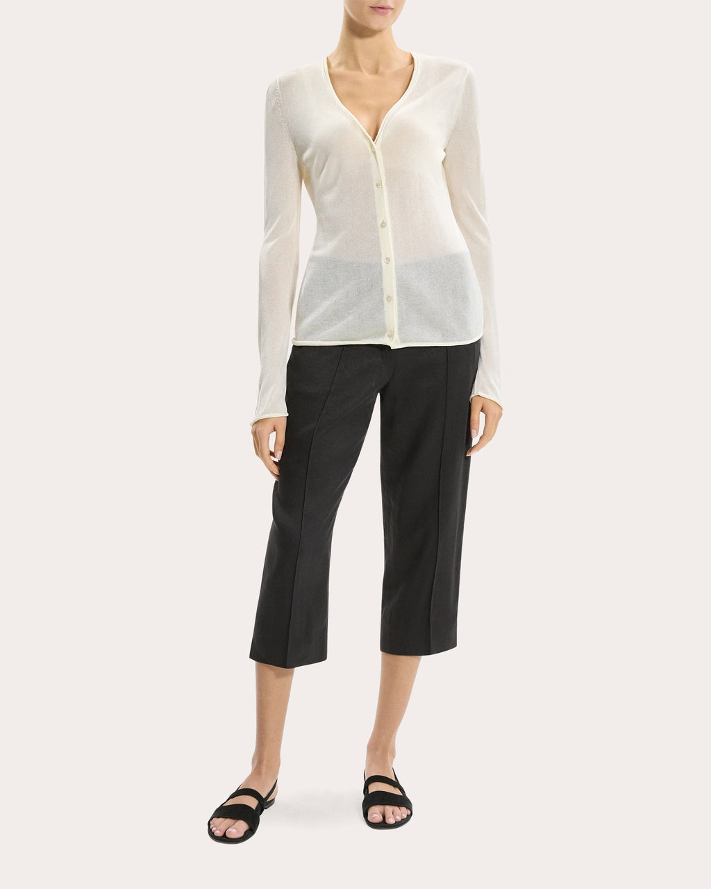 Sheer Lustrous Knit Rolled Cardigan