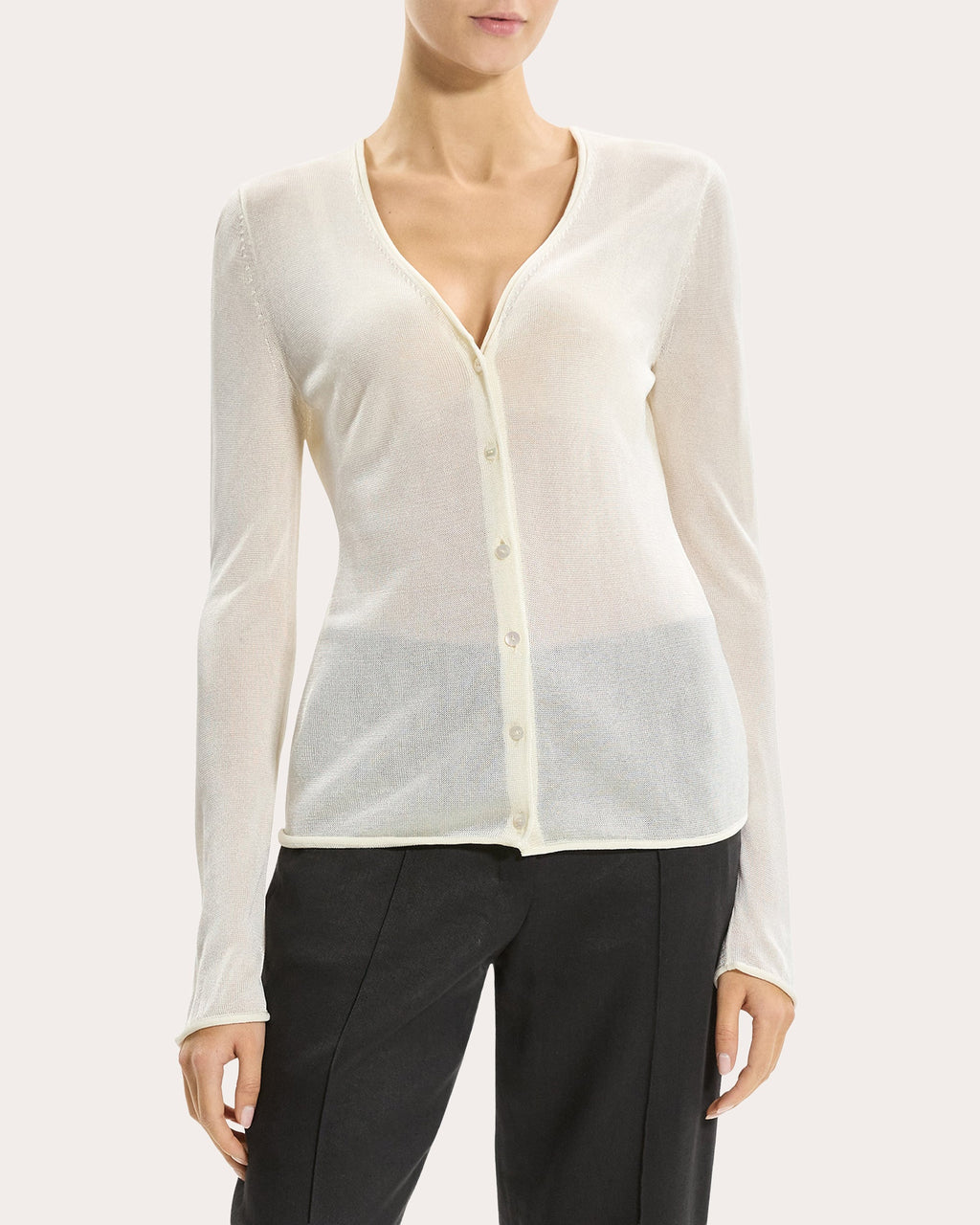 Sheer Lustrous Knit Rolled Cardigan