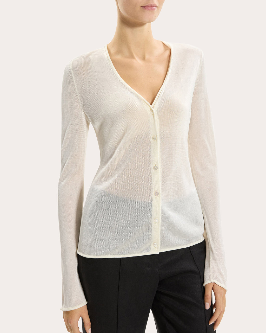 Sheer Lustrous Knit Rolled Cardigan