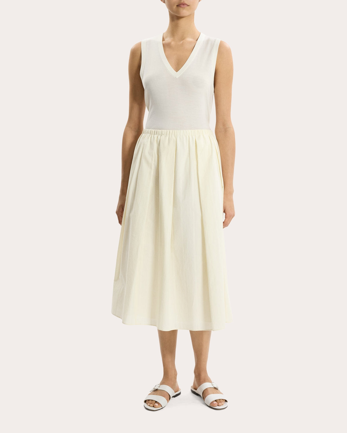 Corded Cotton Pleated Midi Skirt
