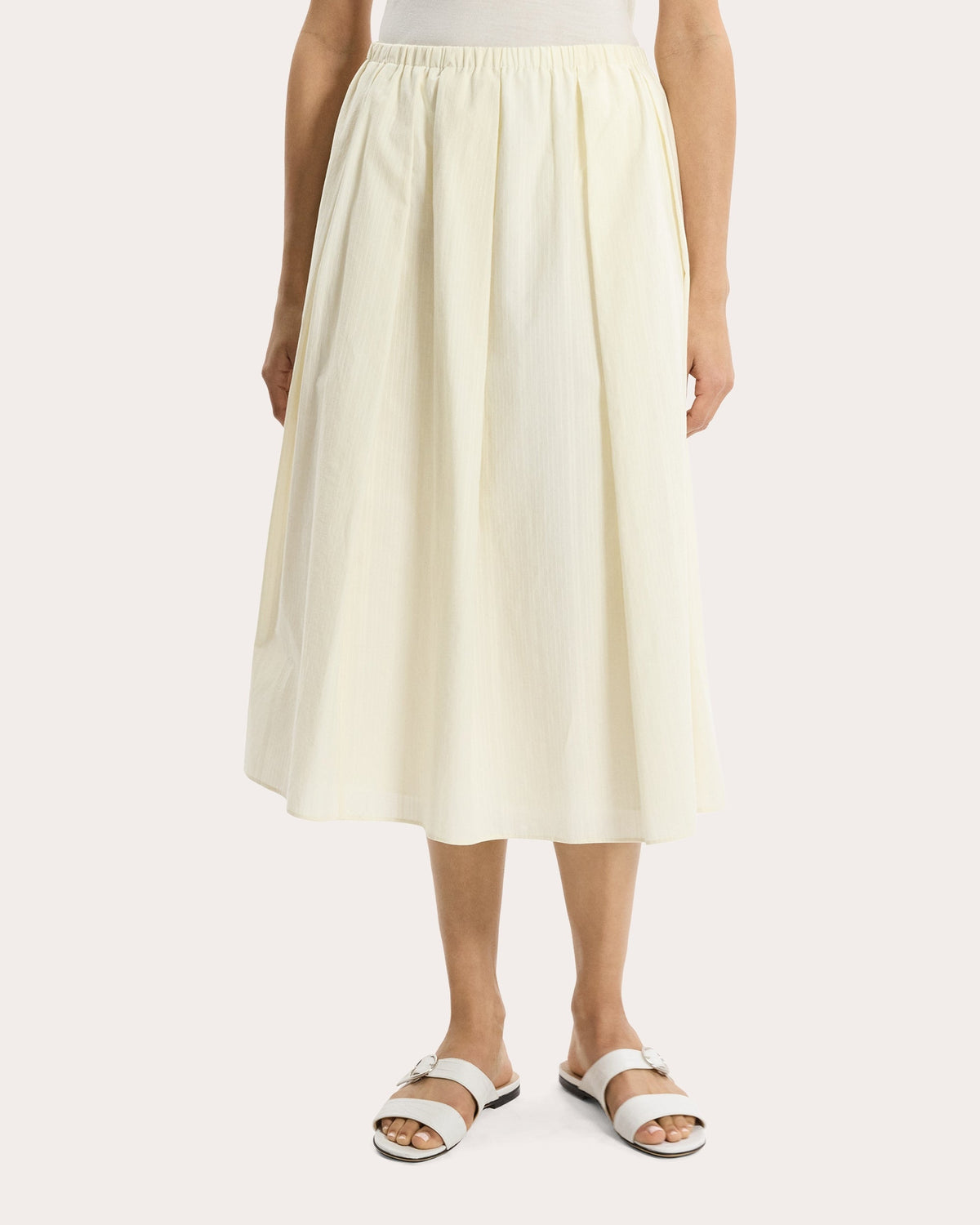 Corded Cotton Pleated Midi Skirt