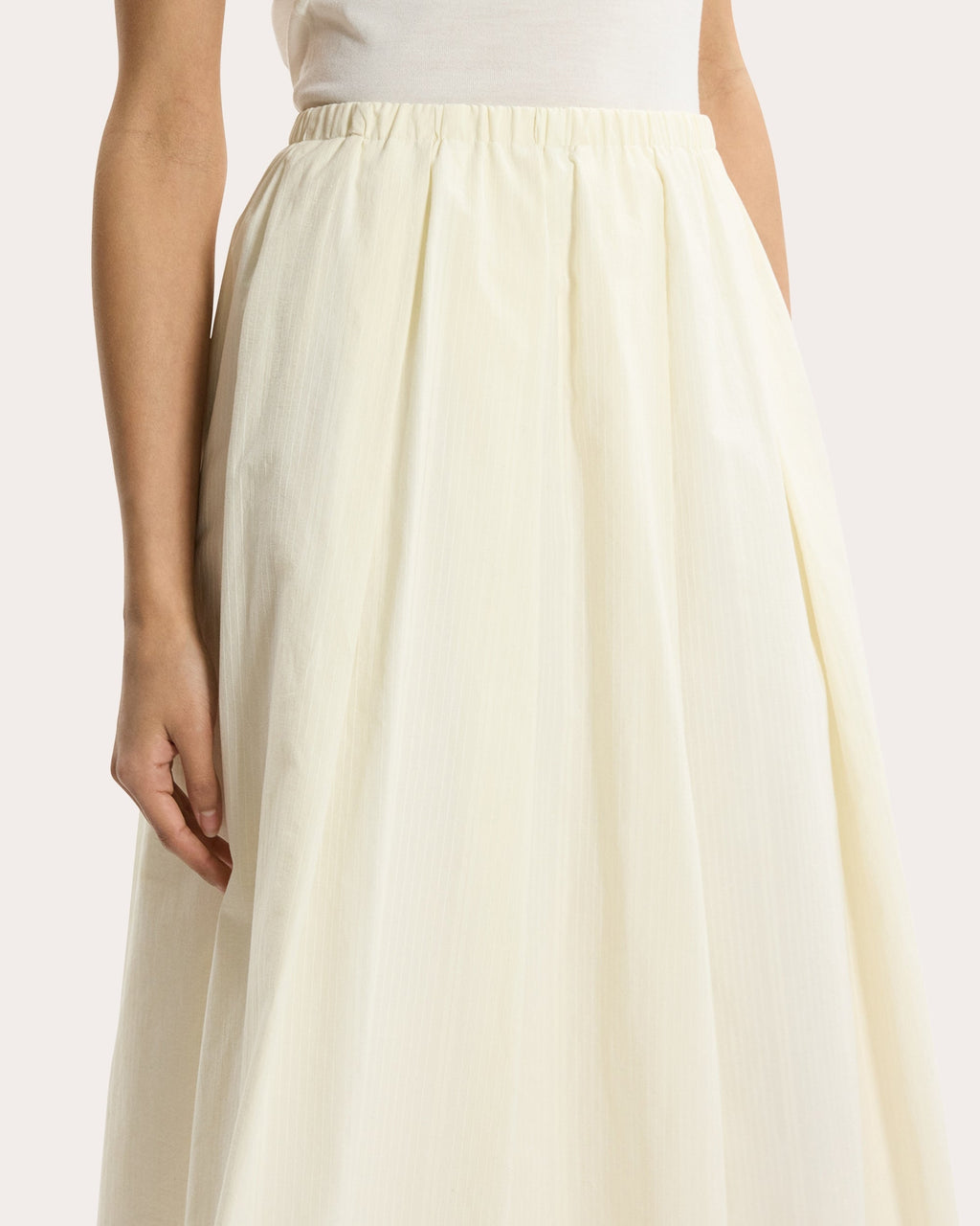 Corded Cotton Pleated Midi Skirt