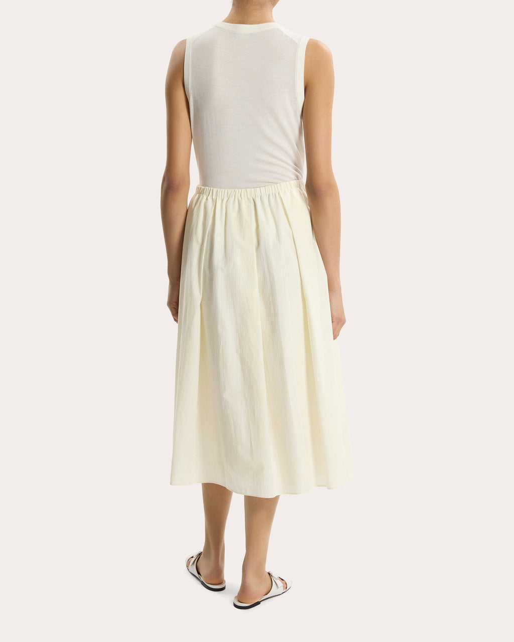 Corded Cotton Pleated Midi Skirt
