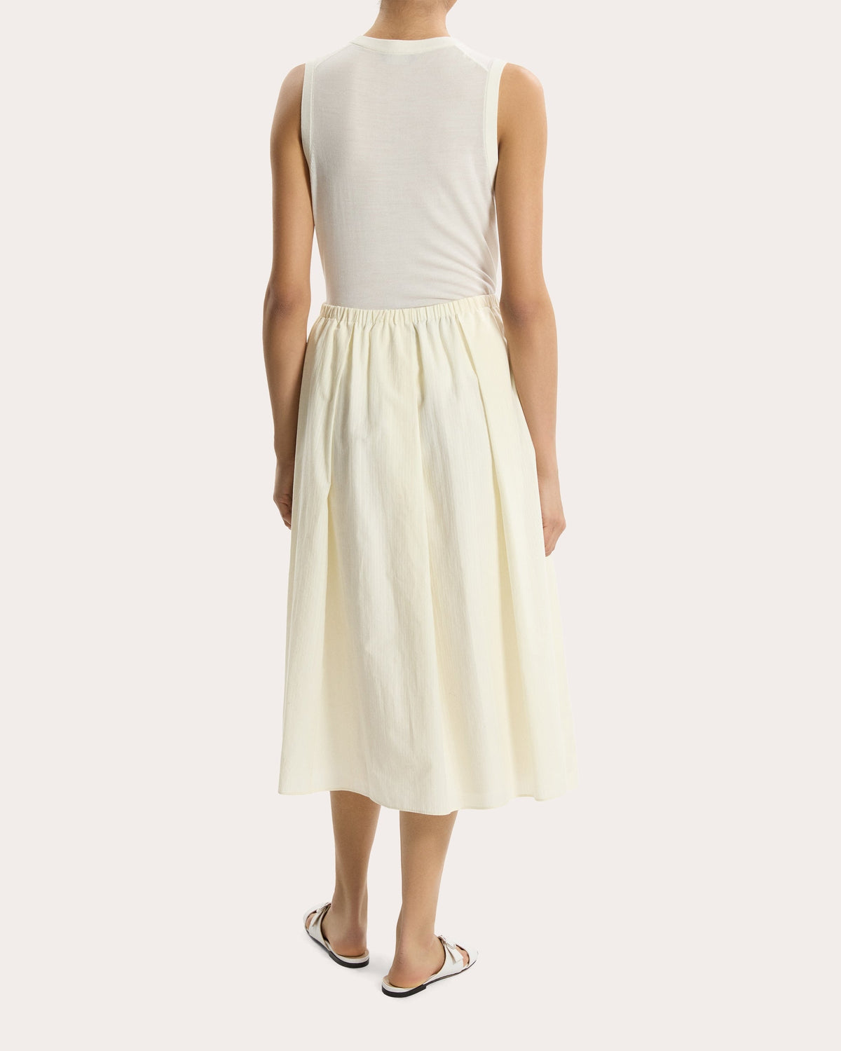 Corded Cotton Pleated Midi Skirt