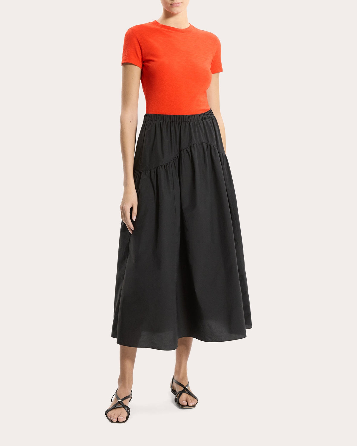Gathered Yoke Circle Midi Skirt