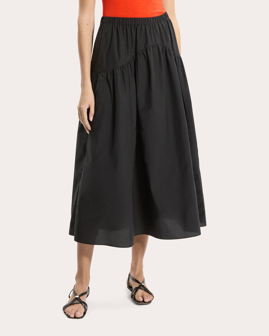 Gathered Yoke Circle Midi Skirt