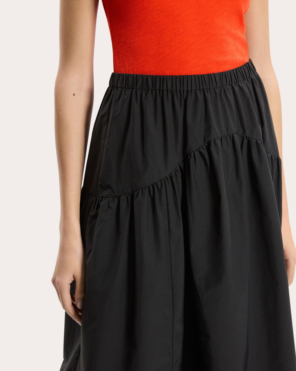 Gathered Yoke Circle Midi Skirt