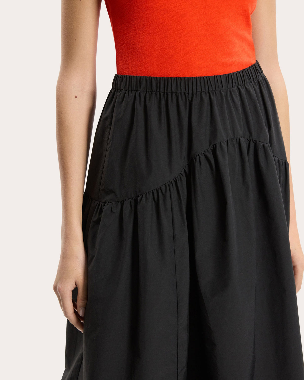 Gathered Yoke Circle Midi Skirt