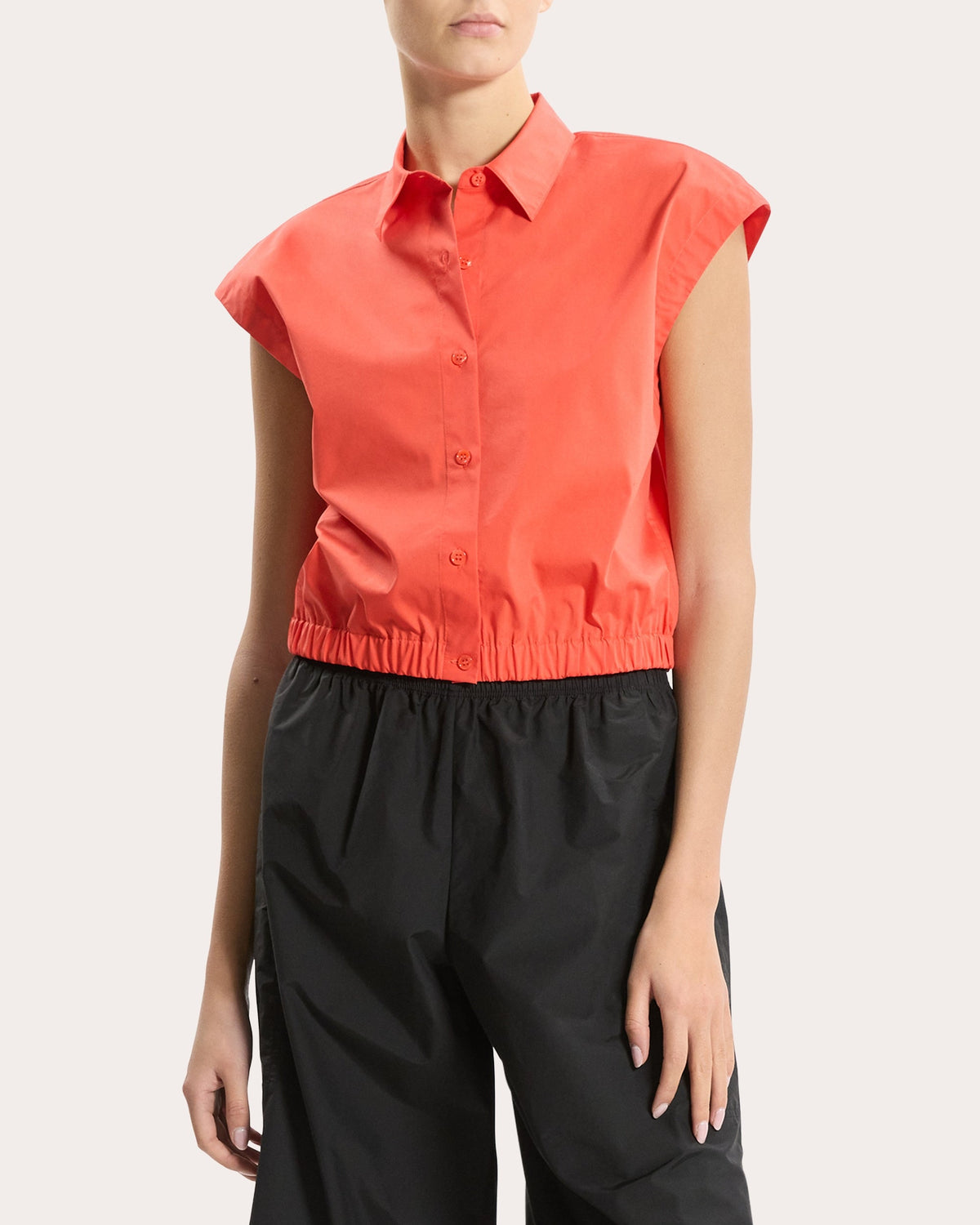 Relaxed Poplin Cap-Sleeve Shirt