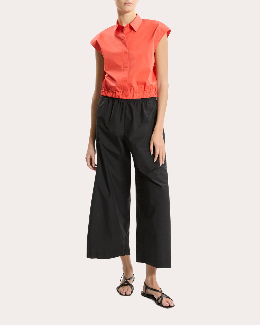 Relaxed Poplin Cap-Sleeve Shirt