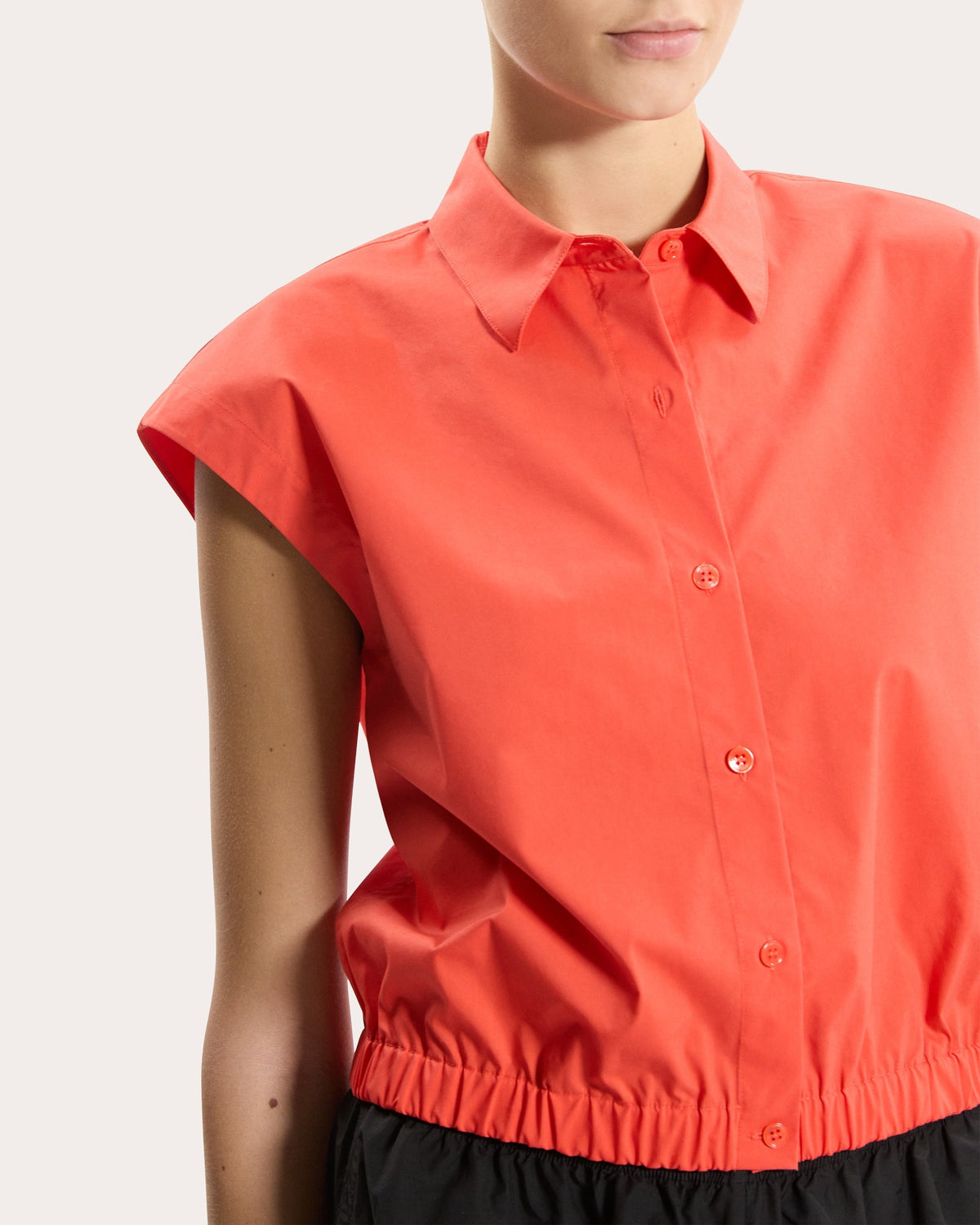 Relaxed Poplin Cap-Sleeve Shirt