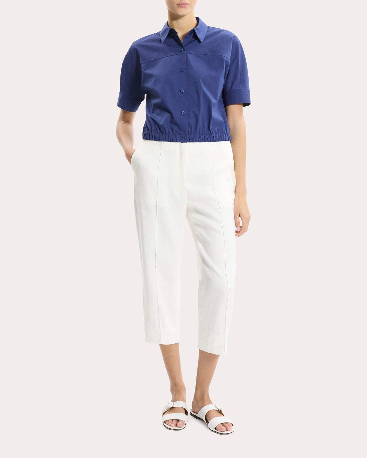 Relaxed Poplin Elasticized Button-Up