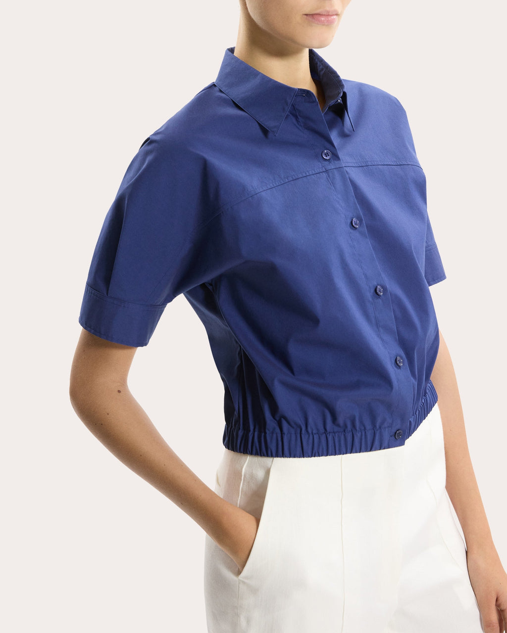 Relaxed Poplin Elasticized Button-Up