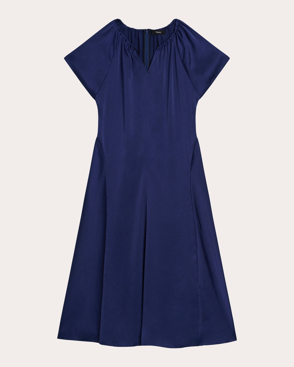 Satin Gathered Notch Midi Dress