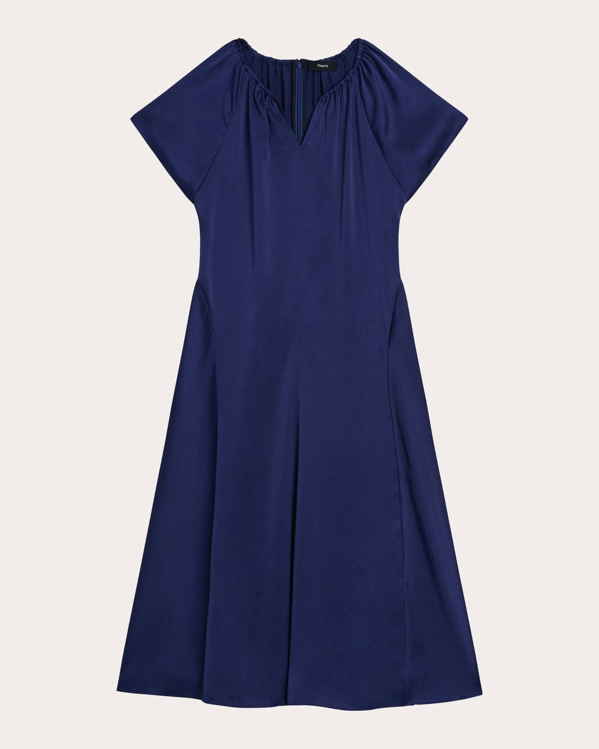 Satin Gathered Notch Midi Dress