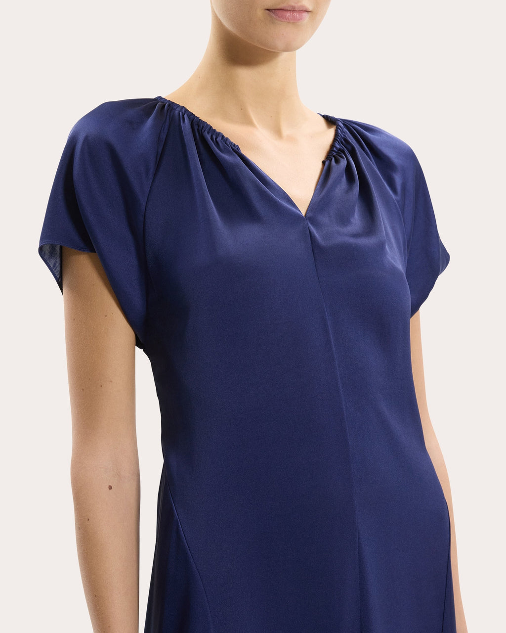 Satin Gathered Notch Midi Dress