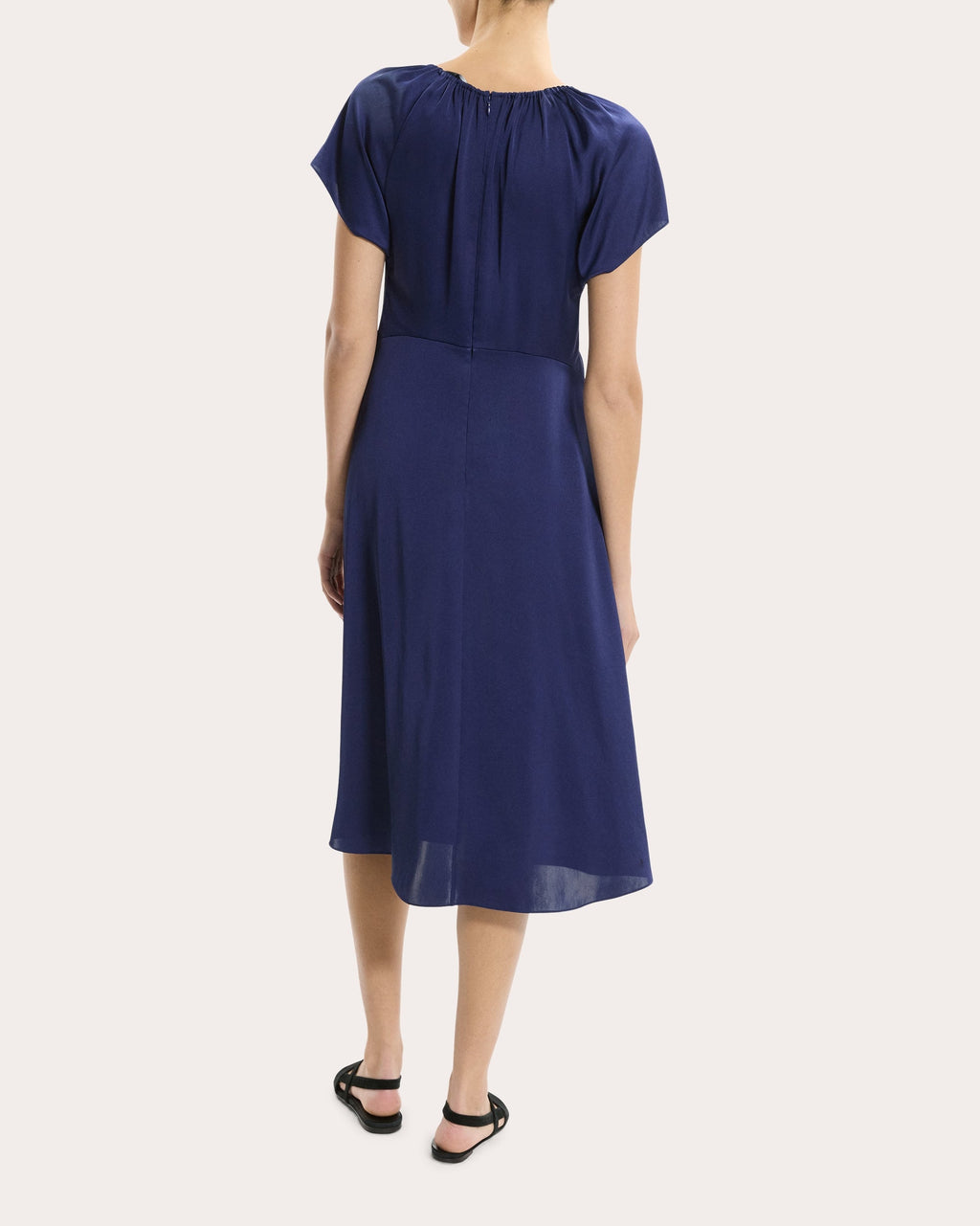 Satin Gathered Notch Midi Dress