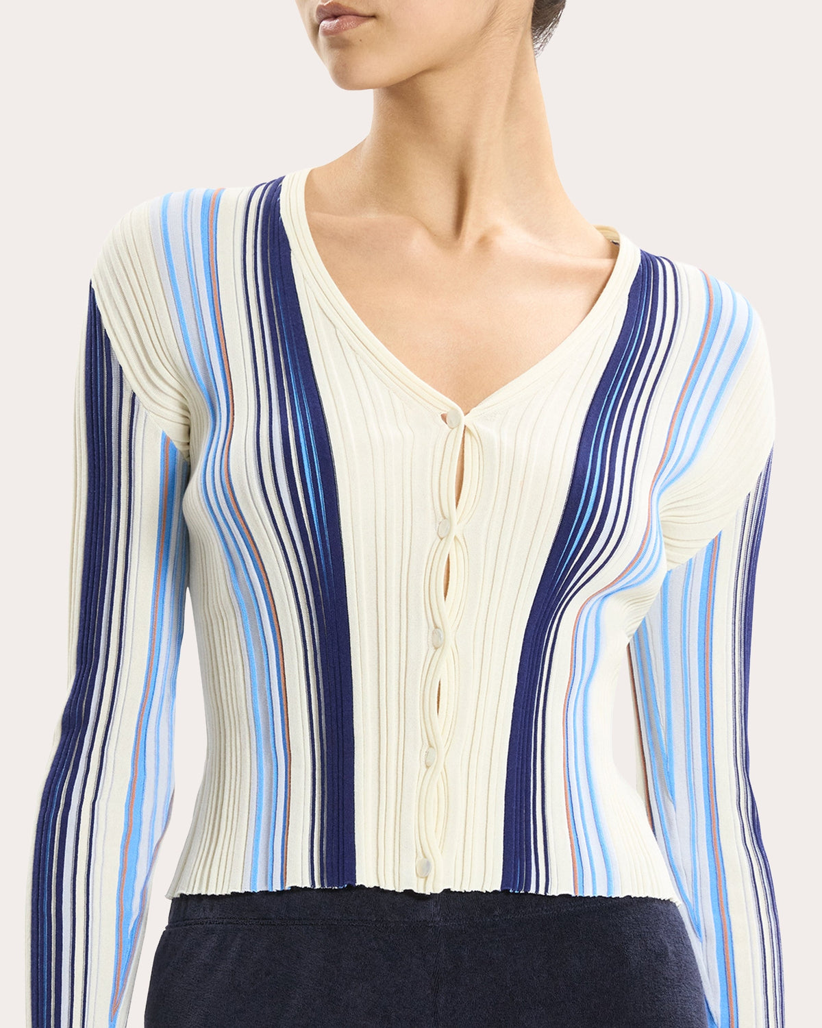 Stripe Rib Knit Slim Cardigan
