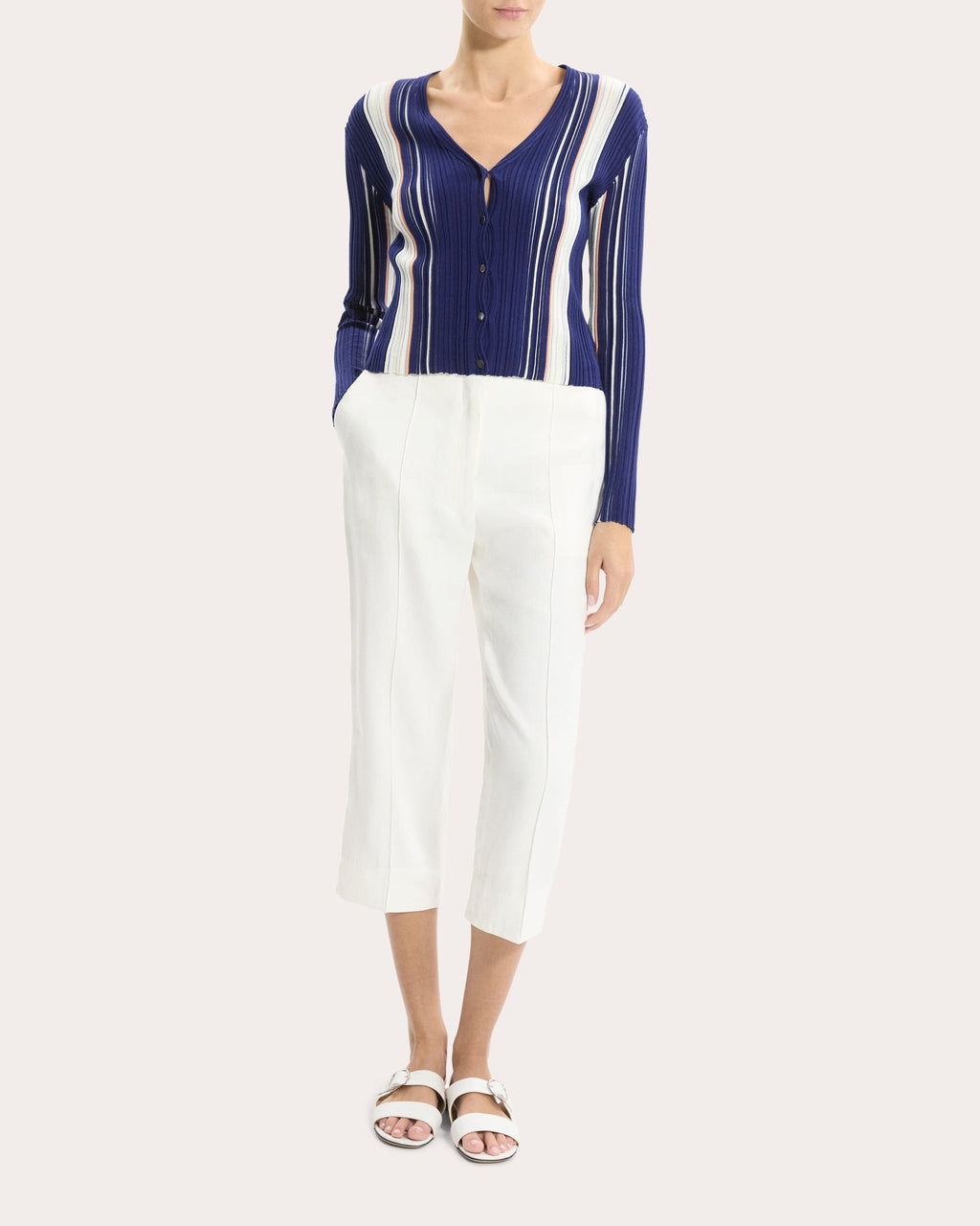 Stripe Rib Knit Slim Cardigan