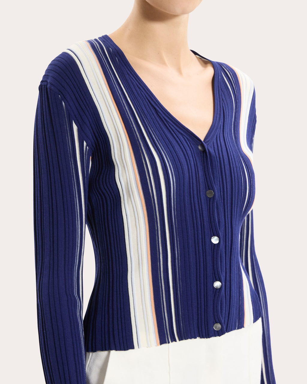 Stripe Rib Knit Slim Cardigan