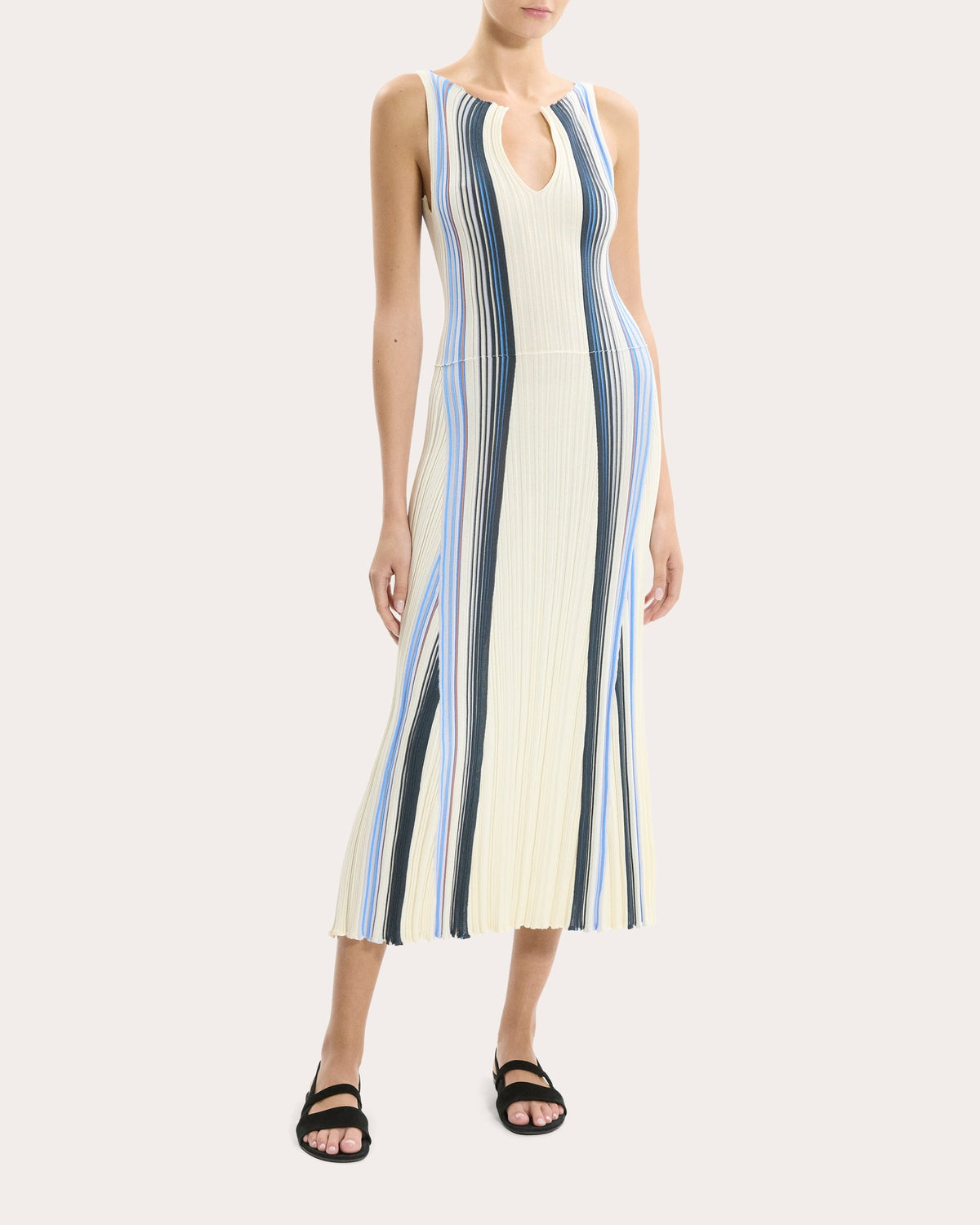 Stripe Rib Knit Notched Tank Dress