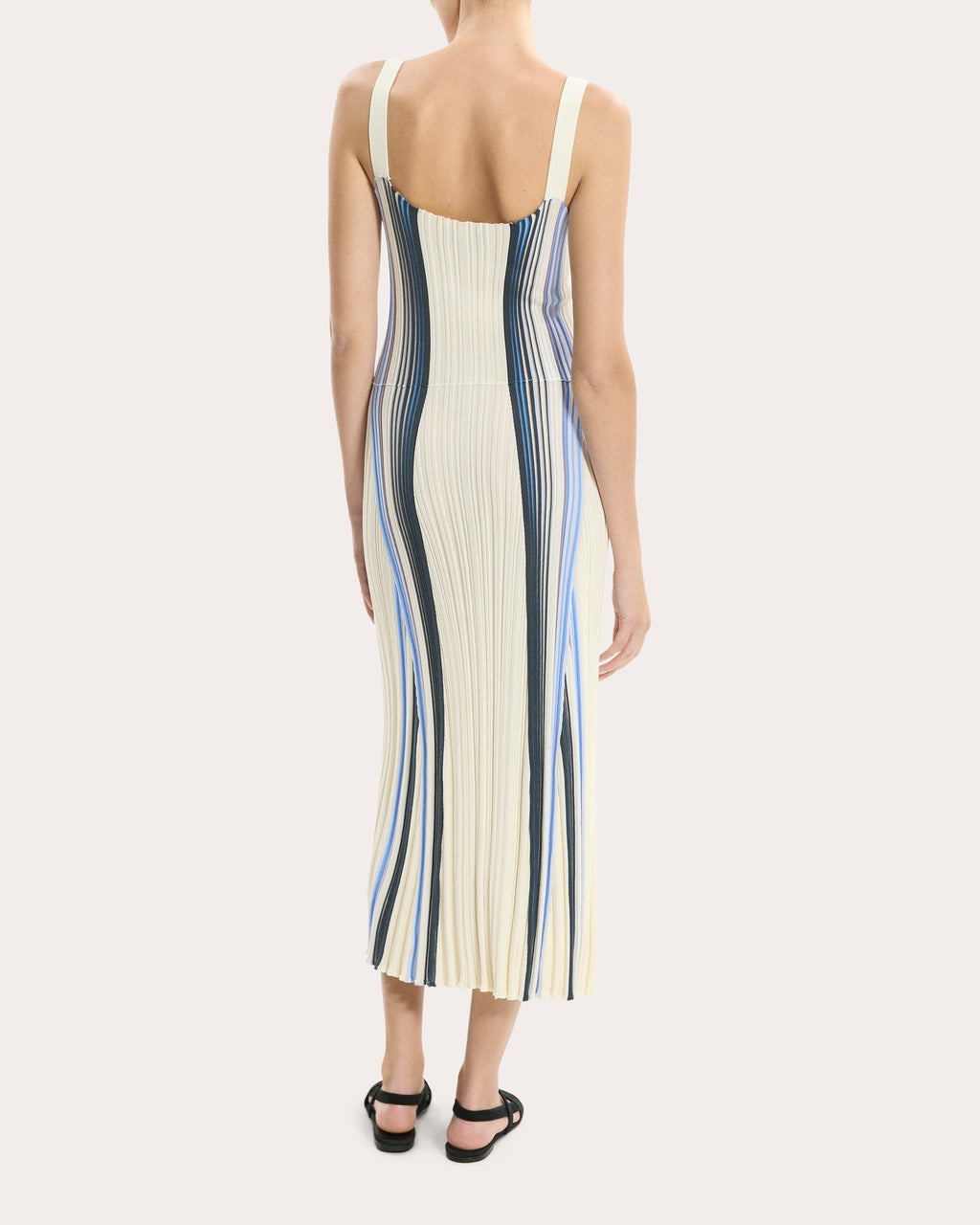 Stripe Rib Knit Notched Tank Dress