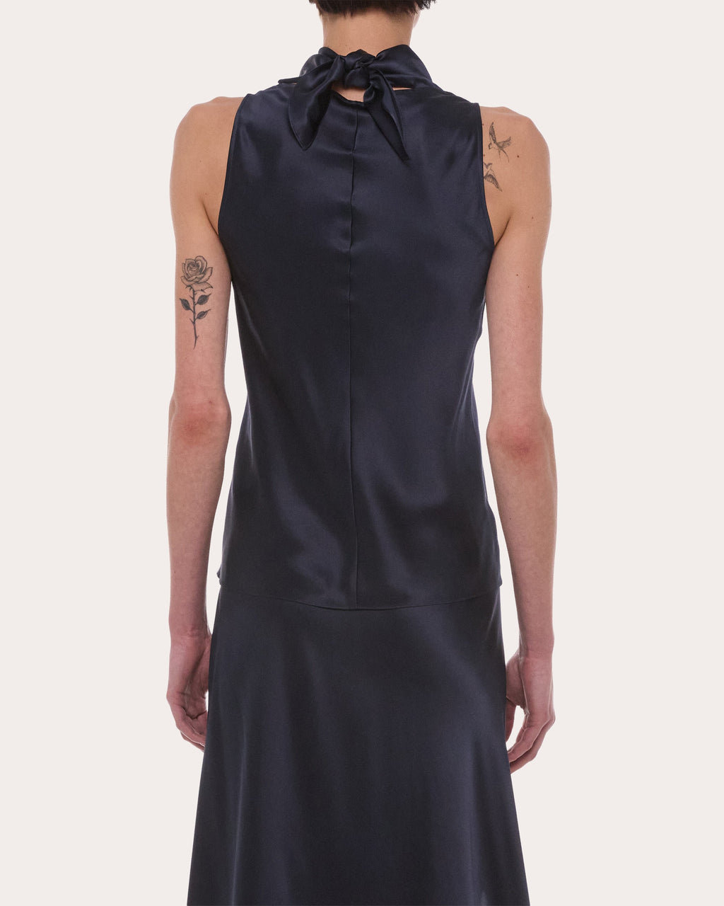 Silk Tie-Neck Sleeveless Top