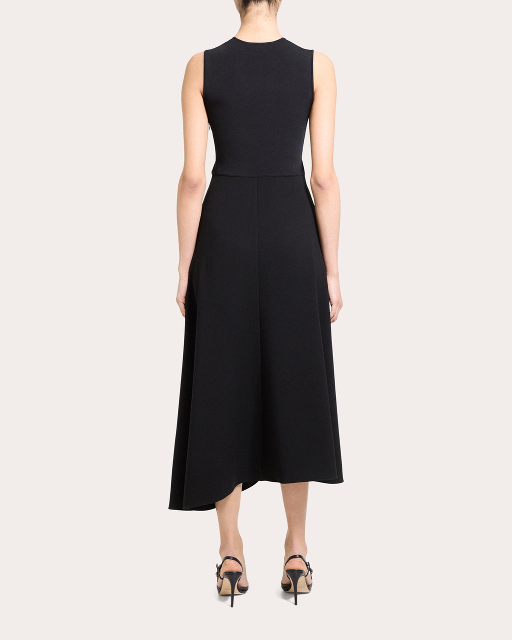 Knit Crepe Combo Asymmetric Midi Dress