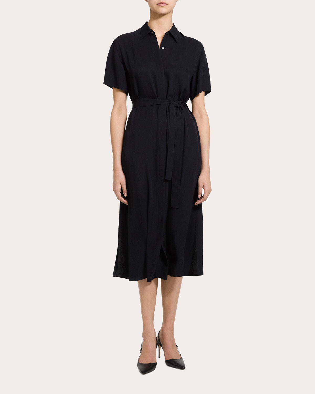 Twill Belted A-Line Shirt Dress