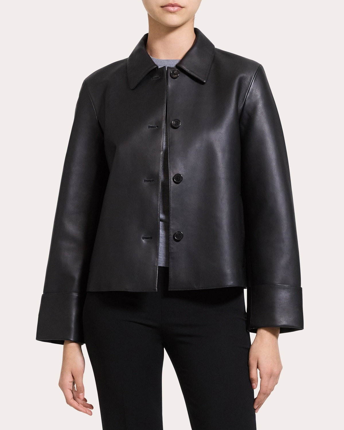 Leather Boxy Shirt Jacket