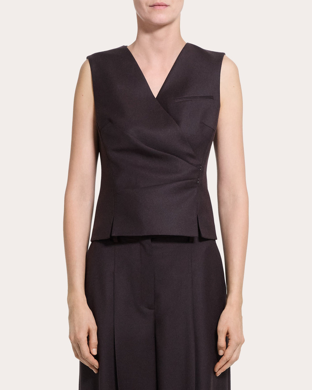 Sleek Flannel Wool Draped Wrap Vest