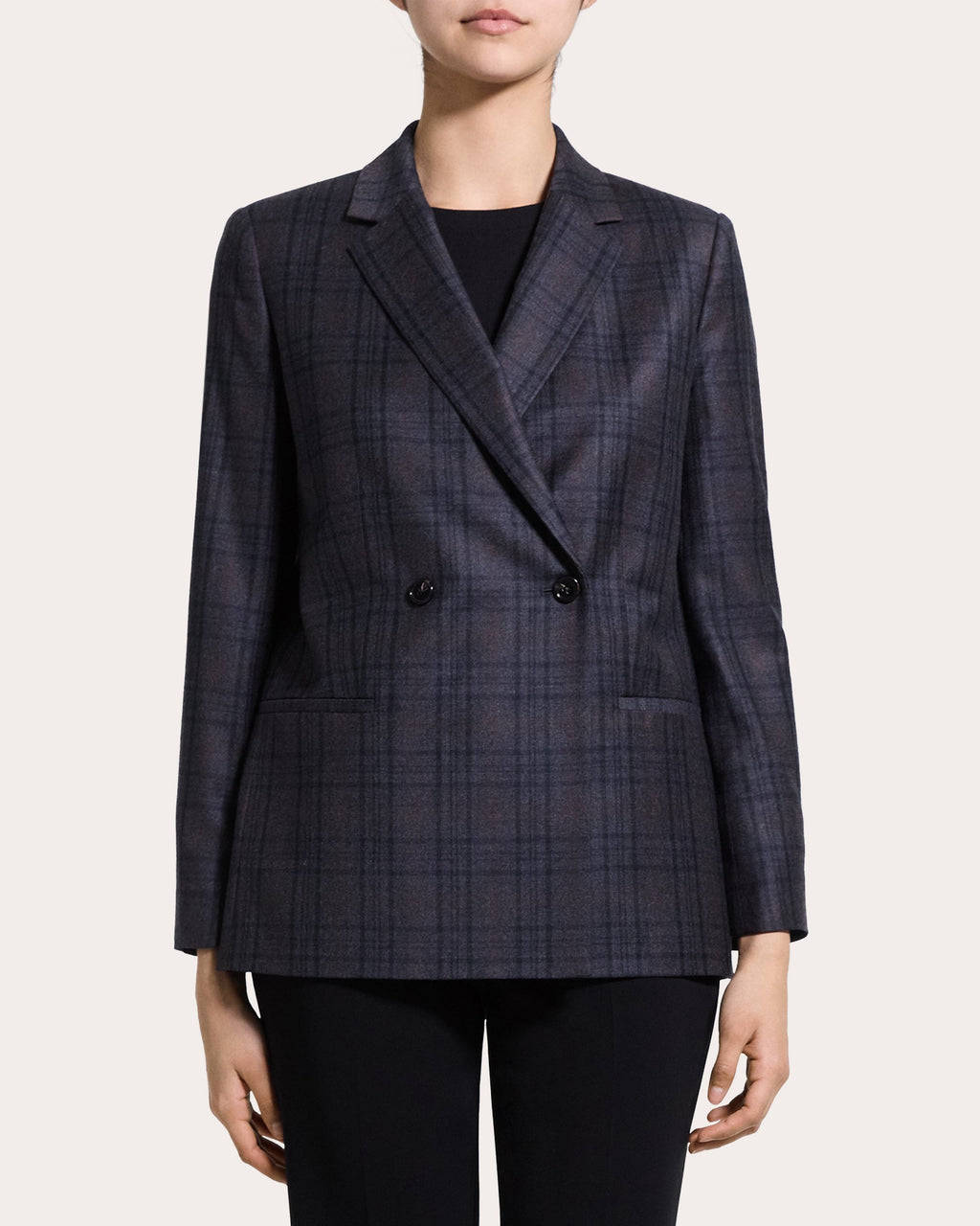Plaid Sleek Flannel Double-Breasted Blazer